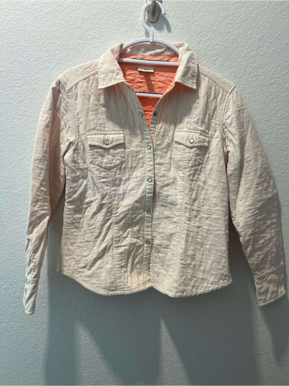 J.Jill Small Petite Quilted Corduroy Shirt Jacket Ivory Pearl Snap